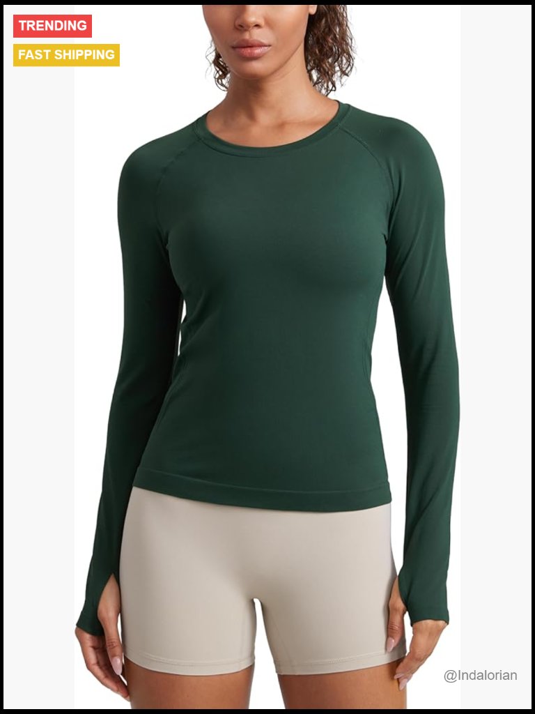Seamless Long Sleeve Crewneck T-Shirt For Women - Athletic Running Yoga Top